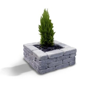 Bordura/aiuola quadrata t.b.t. in pietra grigia con pianta.