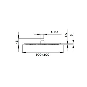 Disegno tecnico del soffione t.b.t. con dimensioni.