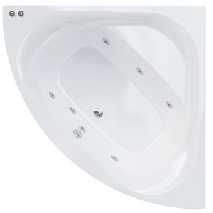 Vasca idromassaggio angolare bianca, vista dall'alto.