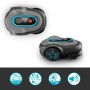 Robot tagliaerba t.b.t. grigio in due viste: dall'alto e laterale.