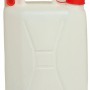 Tanica d'acqua bianca con tappo rosso per campeggio e outdoor.