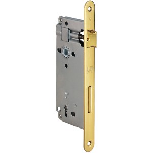 Serratura da infilare per porte interne, color oro, vista dettagliata.