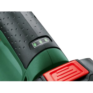 Dettaglio: Seghetto alternativo a batteria Bosch EasySaw 18V-70 con indicatore livello batteria.