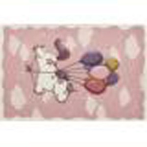 Tappeto per bambini rosa con orso e palloncini.