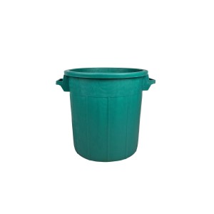 Cestino verde t.b.t. in plastica con coperchio e maniglie.