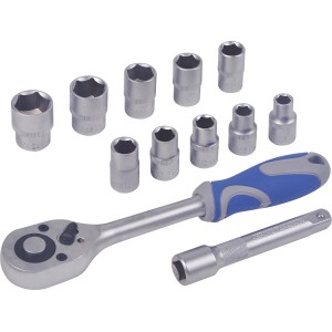 Set di chiavi a bussola LUX da 12 pezzi 12,5 mm (1/2) con cricchetto, prolunga e bussole.
