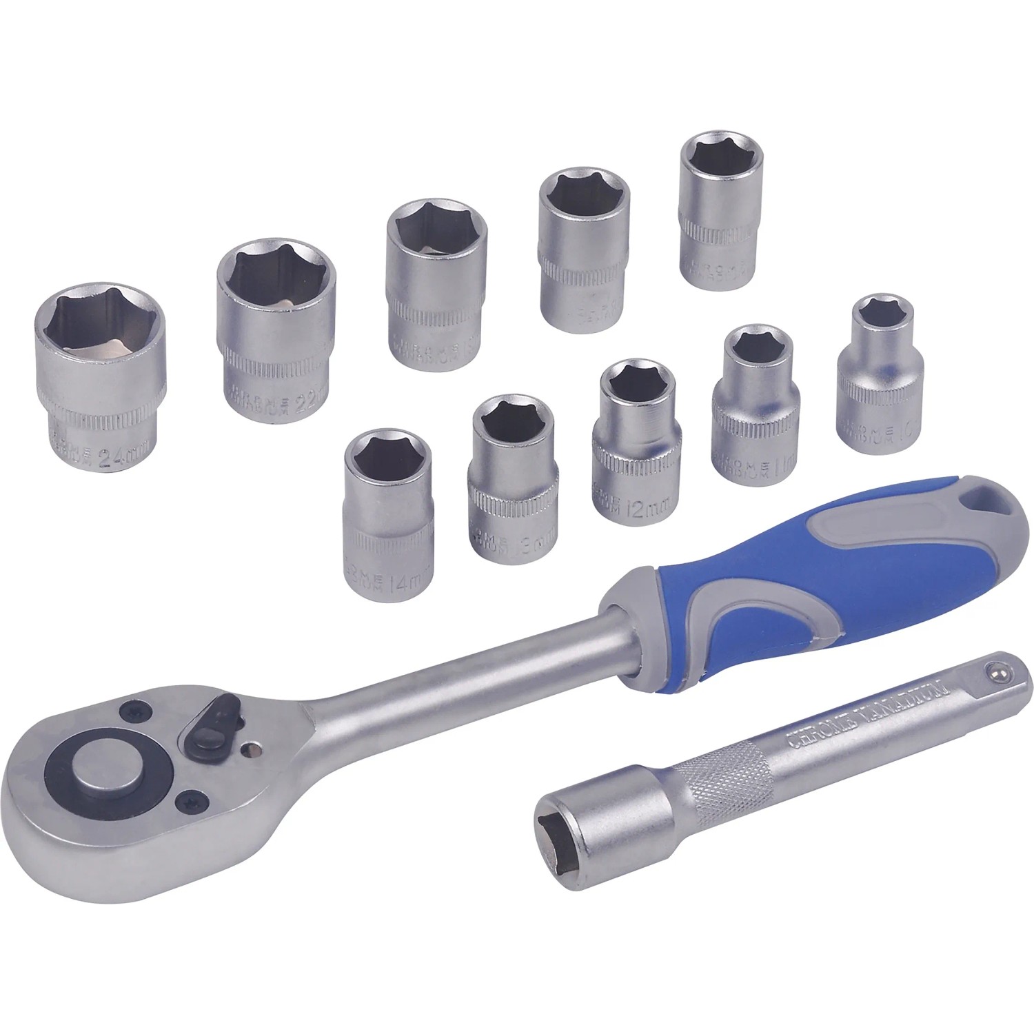 Set di chiavi a bussola LUX da 12 pezzi 12,5 mm (1/2) con cricchetto, prolunga e bussole.