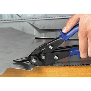 Cesoie per lamiera LUX Classic 240 mm tagliano la lamiera. Pinze con manico blu.