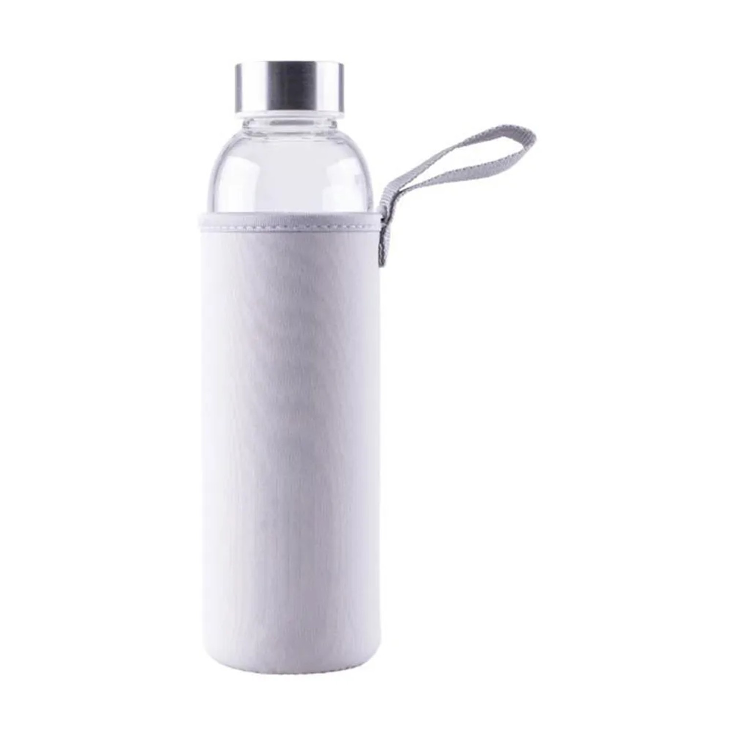 Bottiglia Culinario in vetro, 550ml, con custodia in tessuto grigio e tappo in acciaio inox.