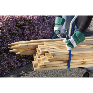 Trasporto di legno con elastico: Cinghia di tensione regolabile con ganci in plastica fissa listelli e pali di legno.