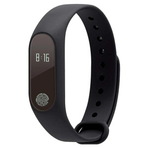 Fitness tracker t.b.t. nero con display e sensore di impronte digitali.