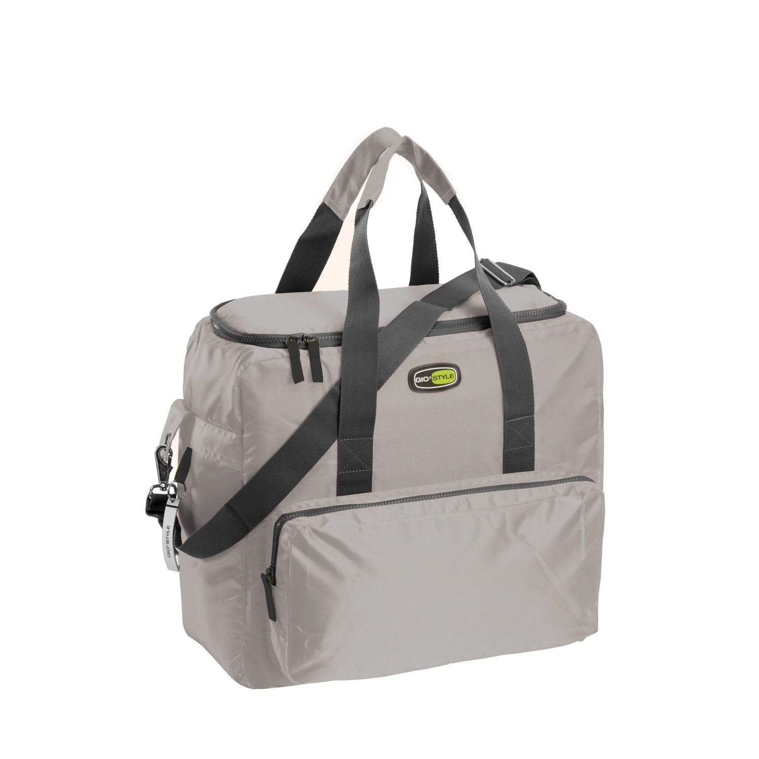 t.b.t. Borsa da campeggio beige con manici e tracolla.