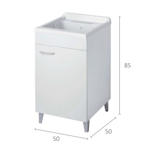 Mobile lavatoio bianco con vasca e anta, dimensioni 85x50x50 cm.