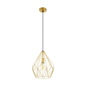 Lampada a sospensione dorata Eglo Carlton con paralume in filo metallico in stile vintage. Include attacco E27.