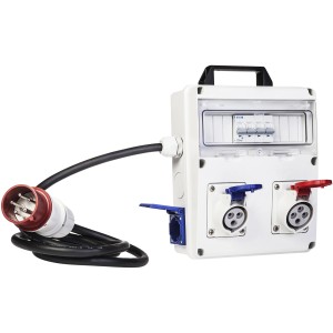 Quadro di distribuzione CEE con cavo e prese per cantieri e officine.