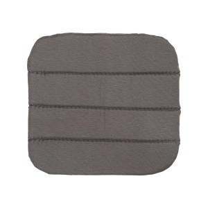 Cuscino da esterno grigio con cuciture trapuntate, adatto per mobili da giardino.