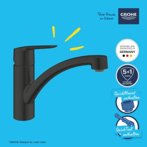 Miscelatore monocomando per lavello Grohe QuickFix Start, nero. Con bocca bassa.