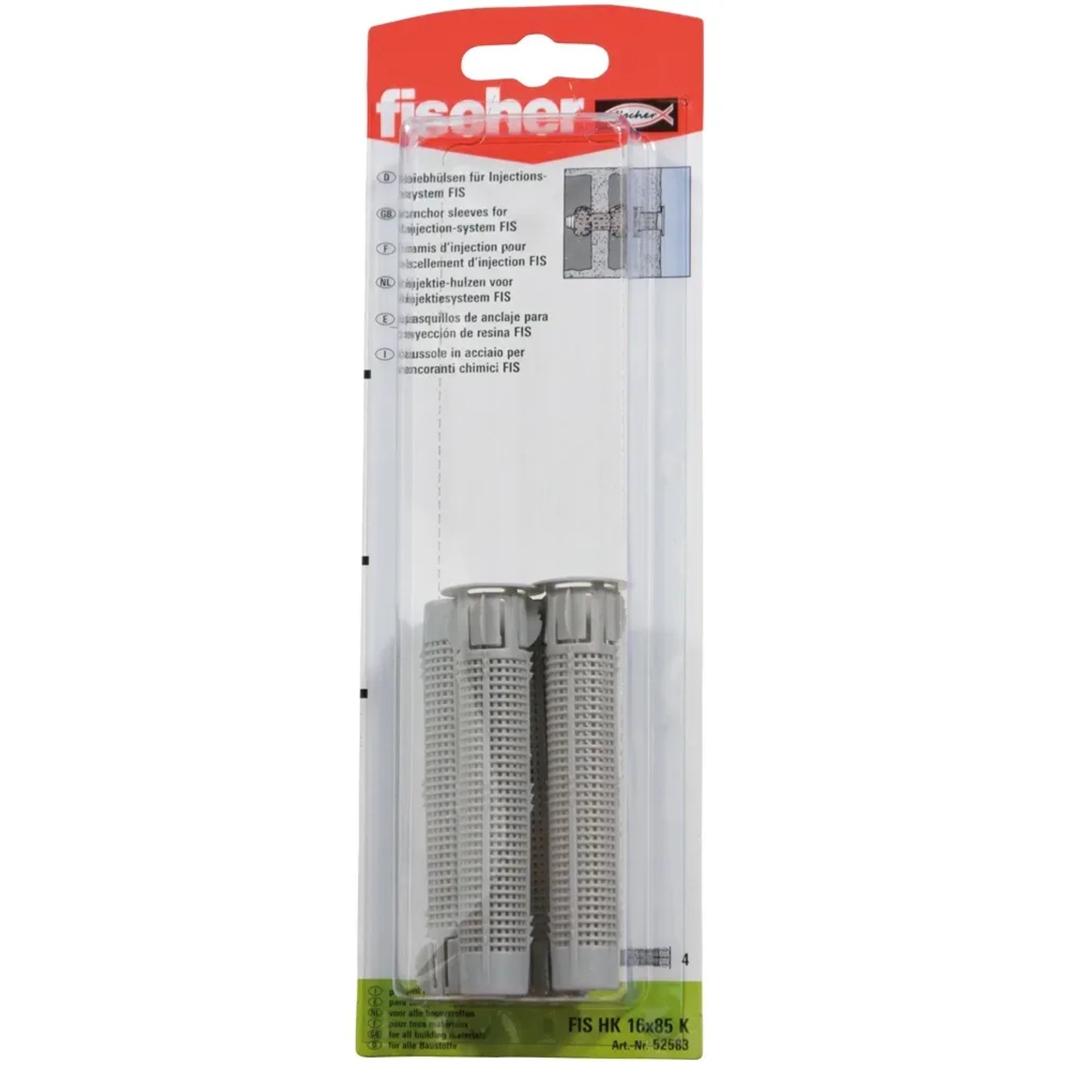Fischer manicotti per ancoraggio a iniezione FIS HK 16x85 K, 4 pezzi, per fissaggi sicuri con malta a iniezione.