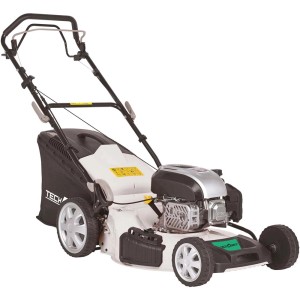 t.b.t. Tagliaerba a scoppio, bianco/nero, con cesto di raccolta.