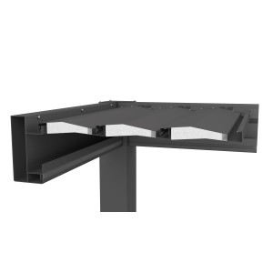 Dettaglio della pergola Biohort in grigio scuro metallizzato, che mostra la costruzione a lamelle della copertura del patio.