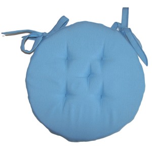 Cuscino per sedia rotondo azzurro con lacci.