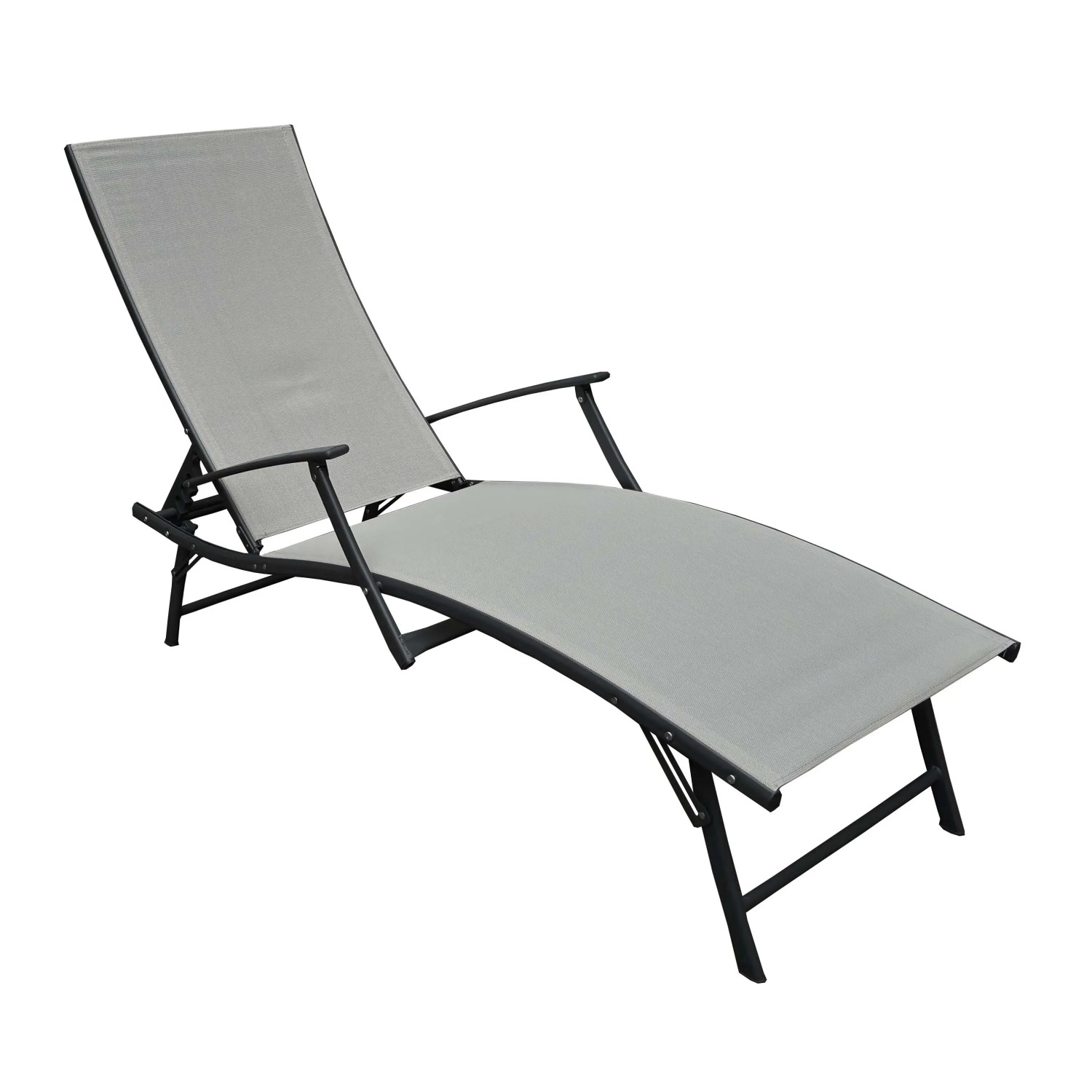Lettino prendisole t.b.t. grigio con struttura nera per giardino e terrazza.