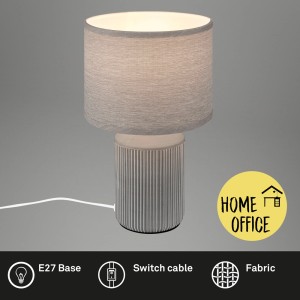 Lampada da tavolo grigia Brilo Ino con base in ceramica e paralume in tessuto, Ø 22 cm.