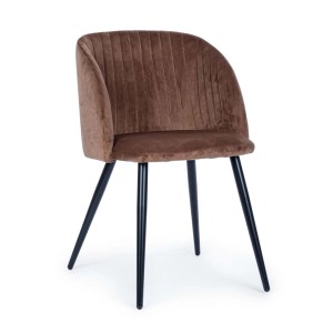 Sedia imbottita marrone con gambe nere. Seduta confortevole per sala da pranzo o soggiorno.