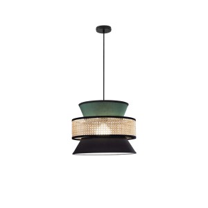 Lampadario a sospensione Gazebo 1xE27 d40x200 cm verde+nero+rattan nat