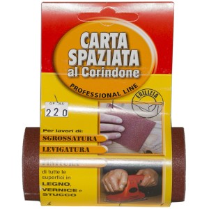 Rotolo di carta vetrata grana 220, adatta per legno, vernice e stucco.