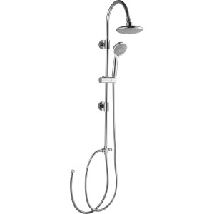 Set doccia a soffitto cromato 5 pezzi con doccetta, flessibile e asta doccia.