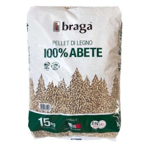 Sacco di pellet di legno 100% Abete per stufe e riscaldamento, 15 kg.