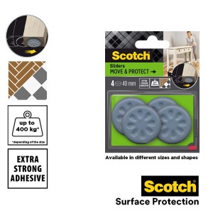 Scotch Feltrini 40mm, confezione da 4. Scivoli per mobili per proteggere i pavimenti.