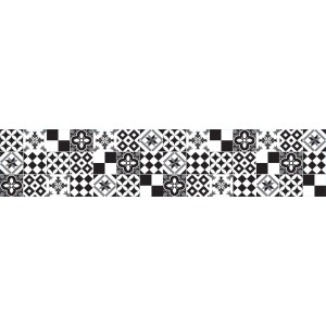 Tappeto da cucina t.b.t. con motivo a piastrelle bianche e nere.