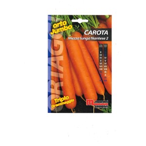 Confezione di semi di carota 'Nantese 2': Carote lunghe e arancioni, ideali per la coltivazione in giardino.