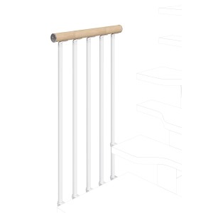 Ringhiera per scale con corrimano in legno e montanti bianchi. Accessori per scale.