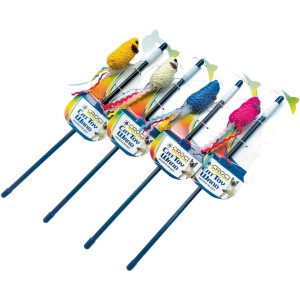 Canne da pesca per gatti multicolore con topini, ideali per il gioco interattivo con il tuo gatto.