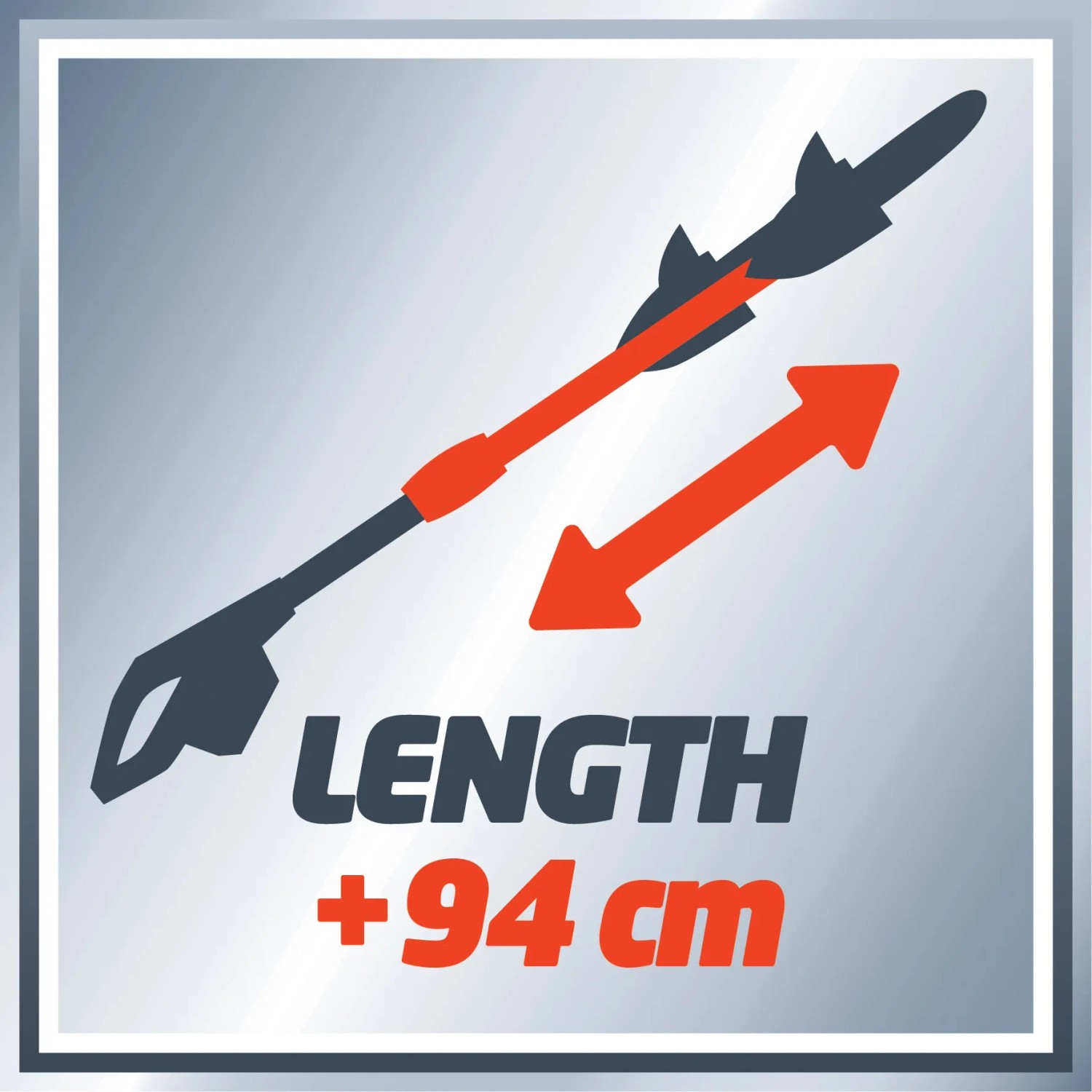 Einhell GE-HC 18 Li T Solo: Illustrazione della funzione telescopica, estensione di 94 cm.