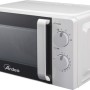 Forno a microonde t.b.t. bianco con manopole rotative per potenza e tempo.