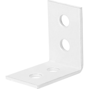 Staffa angolare bianca per sedia, 25x25x14 mm, verniciata a polvere, con fori per un facile montaggio.