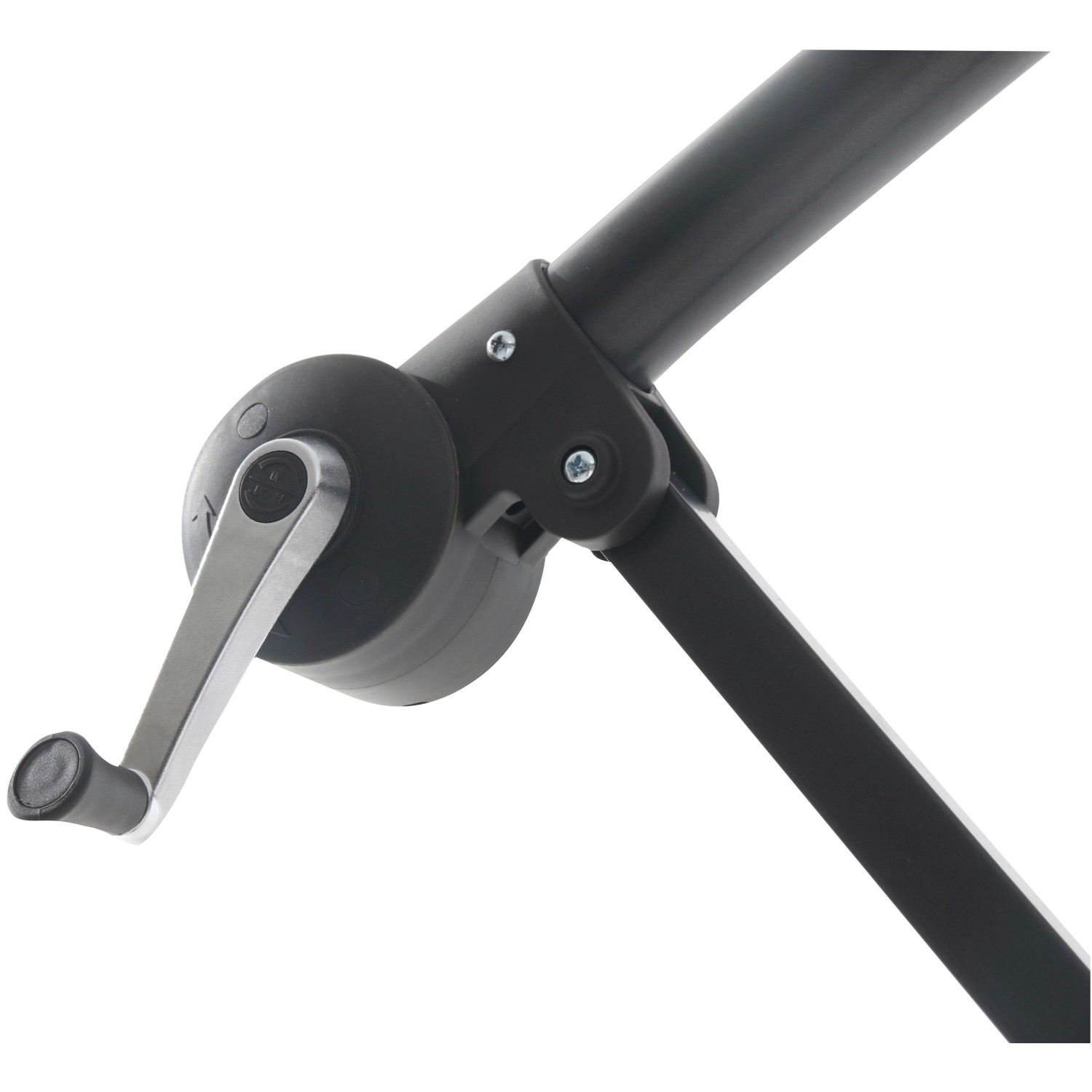 Dettaglio del meccanismo a manovella dell'ombrellone a braccio Alvarado beige (Ø 300 cm).