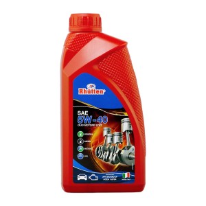 Flacone rosso di olio motore t.b.t. SAE 5W-40 per impianti a benzina, diesel, metano e gas.