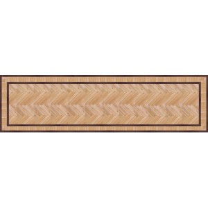 Tappeto cucina t.b.t. con motivo a spina di pesce e bordo marrone.