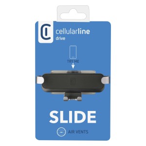Supporto auto Cellularline Slide per bocchette aria, confezionato.