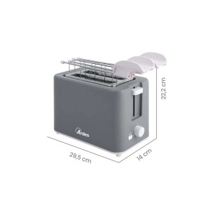 Tostapane grigio con scalda brioche e dimensioni.