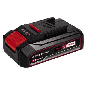 Batteria Einhell Power X-Change 18 V, 2.5 Ah per elettroutensili, nera con dettagli rossi.