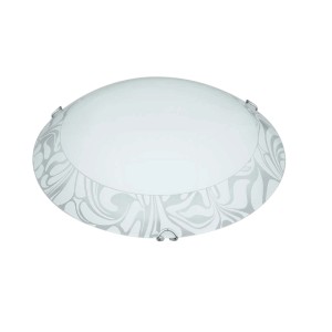 Plafoniera t.b.t. con motivo argentato per montaggio a soffitto.