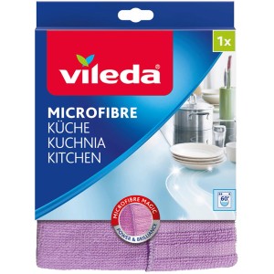 Panno multiuso 2in1 in microfibra Vileda, viola. Il panno ha due lati per diverse attività di pulizia.