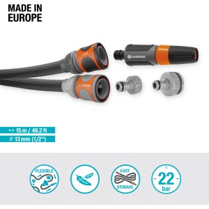 Gardena Liano Life 15m set tubo da giardino con lancia e accessori, flessibile e facile da riporre.