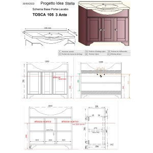 Disegno tecnico e foto di un mobile bagno t.b.t. per arredo bagno.